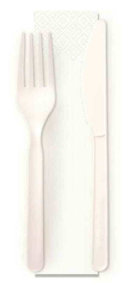 POSATE IN PLASTICA KIT BIS forchetta+coltello+tovagliolo CONF.100PZ.