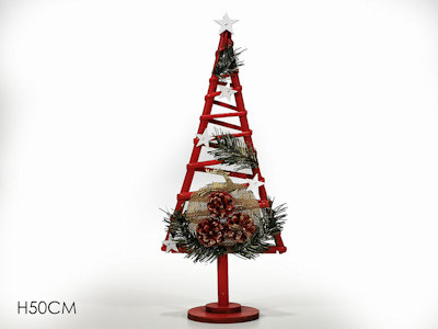 ALBERO DI NATALE IN LEGNO SAGOMA ROSSO CON PIGNE CM.50 714402 GENERAL
