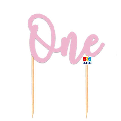 PRIMO COMPLEANNO ROSA CAKE TOPPER SCRITTA IN CARTONCINO ONE CM.16x16 BIGPARTY