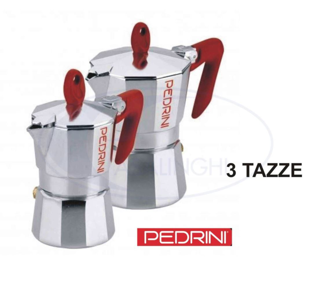 CAFFETTIERA 3 TAZZE MANICO ROSSO 9083-0 PEDRINI
