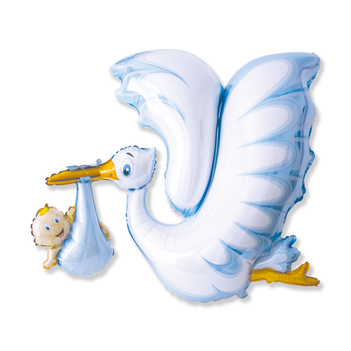 BENVENUTO PALLONCINO MYLAR FORMA CICOGNA CELESTE CM.106x94 52 POLLICI