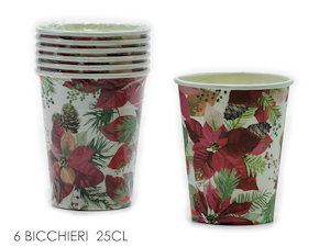 PARTY NATALE DECORO FIORE IN CARTA BICCHIERI 250cc CONF.6 PZ. 471025 GEN
