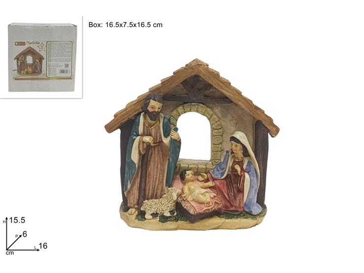 PERS. NATIVITA' IN CERAMICA UNICA 4 PERSONAGGI IN CAPANNA CM.H.16 DUESSE