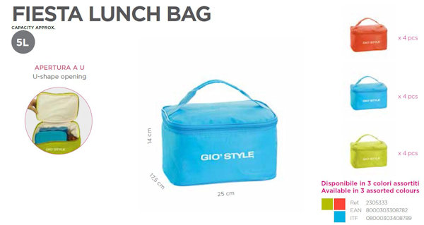 BORSA TERMICA 5 LITRI ORIZONTALE FIESTA CM.25x17x14 GIOSTYLE