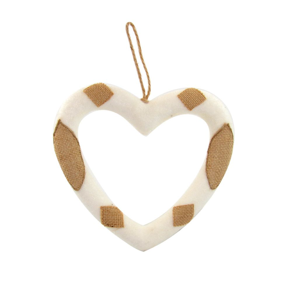 APPENDINO CUORE IN JUTA FORATO BIANCO DECORATO ORO IDEA'S 921516