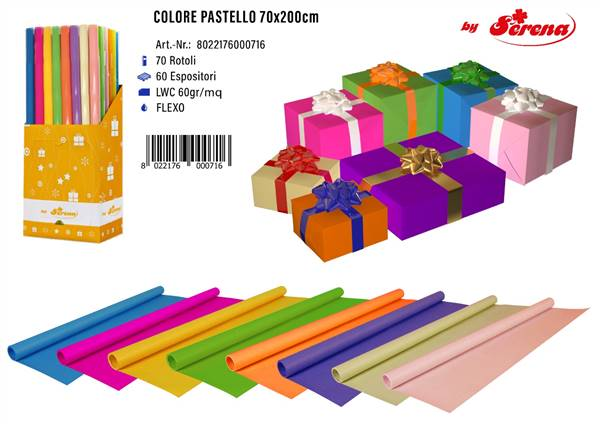 CARTA DA REGALO IN ROTOLO TINTA UNITA PASTELLO CM.70x2MT. OREMA