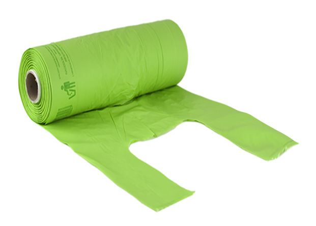 BUSTA SHOPPER BIO COMPOSTABILE IN ROTOLO CON MANICO VERDE CM.24+12x40 CONF.1KG.