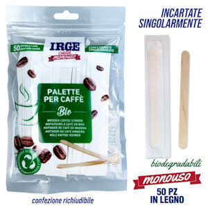 POSATE IN LEGNO PALETTA CAFFE' INCARTATA CONF. 50PZ. IRGE