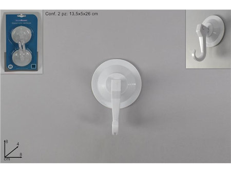 GANCIO APPENDINO CON VENTOSA 1 POSTO BIANCO CONF.2PZ. CM.D.8 SU BLISTER DUESSE