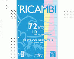 RICAMBI A4 COLORATI RIGATURA 1 RIGO GR.80 CONF.72FF. 3 COLORI ASSORTITI