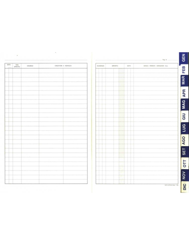 SCADENZIARIO 24x17 EFFETTI PASSIVI 8 PAGINE PER MESE DATA UFFICIO