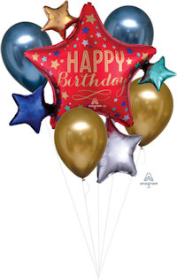BUON COMPLEANNO PALLONCINO MYLAR E LATTICE HAPPY BLU BOUQUET 4 STELLE BIGIEM
