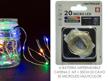 20 LED MINILUCCIOLE A BATTERIA ESTERNO MT.2+cavo cm.30  MULTICOLOR 405832 GENERE