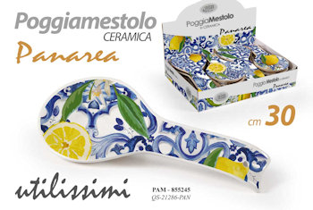 UTENSILE SOLO POGGIA MESTOLO IN CERAMICA CM.30 PANAREA DECORO LIMONE GICOS