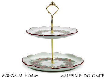 CENTROTAVOLA ALZATA IN CERAMICA 2 LIVELLI BIANCA CON DECORO CM.H.26 471562 GENER