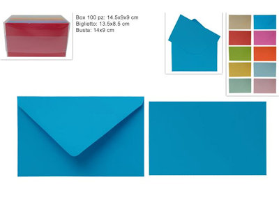 BIGLIETTI COLORATI CON BUSTE CM.9x14 ASSORTITI CONF.100PZ. DUESSE