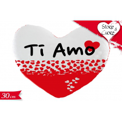 CUSCINO CUORE IN TESSUTO CM.30 ROSSO E BIANCO CON SCRITTA TI AMO GOLDEN