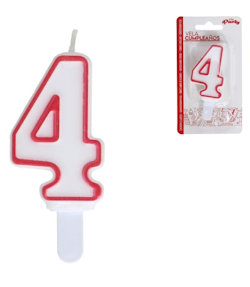 candelina BIANCA con bordo rosso N.4 in blister SWEEPING