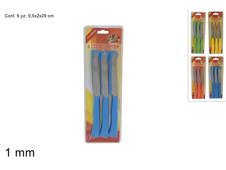 POSATE COLTELLO DA TAVOLA CONF.6 PZ. MANICO COLOR