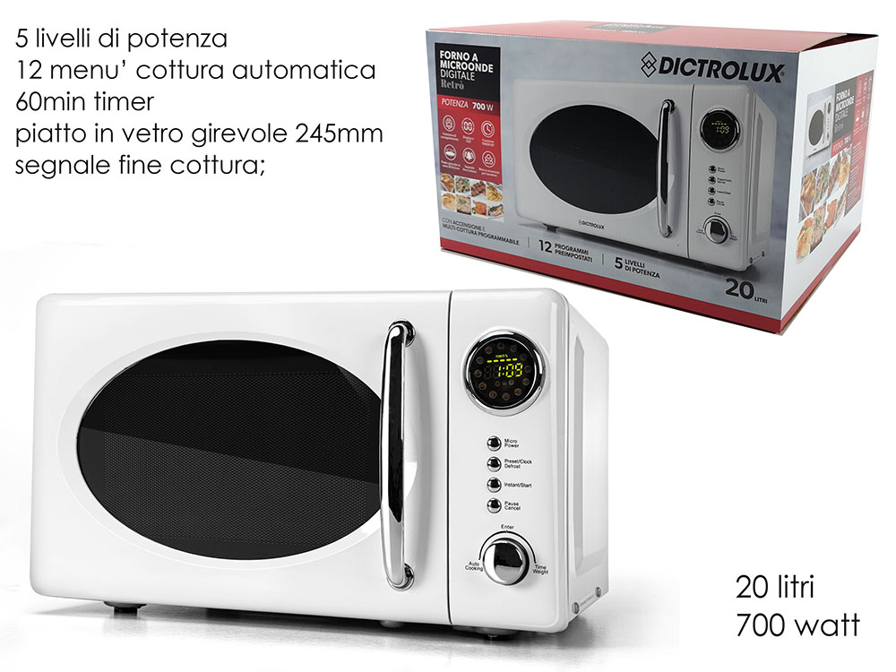 FORNO MICROONDE DIGITALE 20 LITRI 700W PIATTO GIREVOLE 790507 DICTROLUX