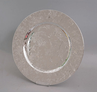 PIATTO IN PLASTICA CM.33 ARGENTO METALIZZATO CON RAMI UVA A RILIEVO EURONATALE