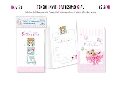 INVITO BATTESIMO GIRL INVITI CONF. DA 10PZ.