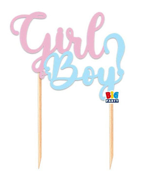GIRL O BOY? CAKE TOPPER SCRITTA IN CARTONCINO CM.18x21 BIGPARTY