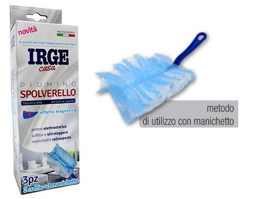 SPOLVERELLO PIUMINO CATTURA POLVERE CON MANICO CON 2 RICARICHE IRGE