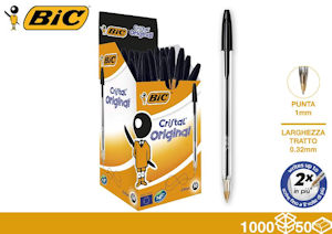 PENNA BIC CRISTAL ORIGINAL NERA PUNTA 1MM. pezzi 50