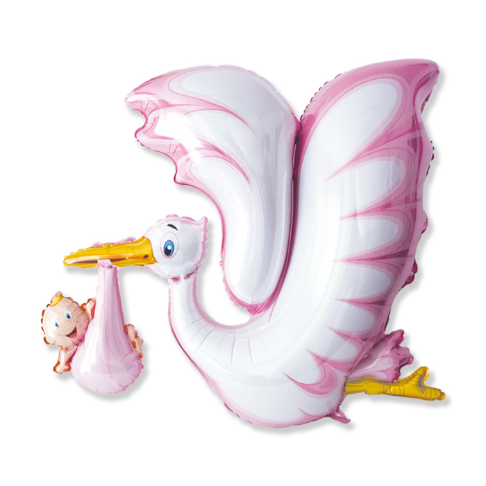 BENVENUTA PALLONCINO MYLAR FORMA CICOGNA ROSA CM.106x94 52 POLLICI BIGPARTY