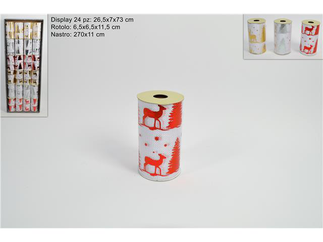 NASTRO ROTOLO DECORATIVO ORGANZA CM.11x270 SFONDO BIANCO ED APPLICAZIONI COLOR