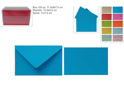 BIGLIETTI COLORATI CON BUSTE CM.8x12 CONF.100PZ. DUESSE