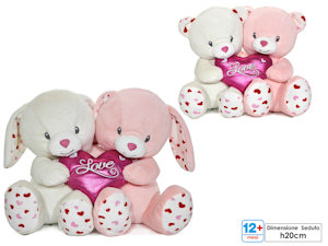 PELUCHE ORSETTI SEDUTI KIT 2 CON CUORE CON SCRITTA LOVE CM.20 611688 GENERA
