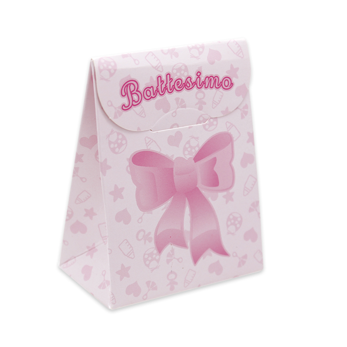 BATTESIMO ROSA DECORO FIOCCO SCATOLINE PORTA CONFETTI CM.6 CONF.25 PZ. BIGPARTY