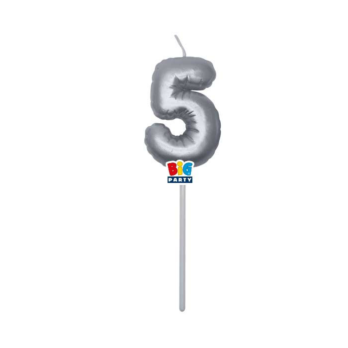 CANDELINA CERA BALLON CM.13 ARGENTO METAL N.5 BIGPARTY