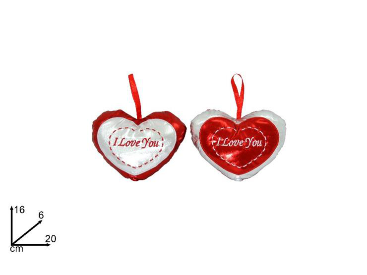 CUSCINO CUORE IN TESSUTO CM.20 ROSSO CON ARGENTO SCRITTA I LOVE YOU
