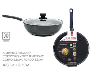 PADELLA FONDO A INDUZIONE WOK CM.28 CON COPERCHIO IN VETRO 572601 GENERAL