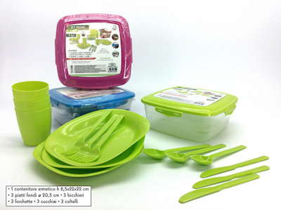 CONTENITORE IN PLASTICA ERMETICO SET PIC NIC CON PIATTI E POSATE 633346 GENERAL
