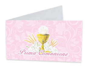 COMUNIONE CALICE BIGLIETTINI BOMBONIERA CM.9x2,5 CONF.25PZ. ROSA BIGPARTY