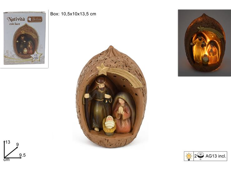 PERS. NATIVITA' IN CERAMICA UNICA CON LUCE 3 PERSONAGGI IN NOCE CM.H.13 DUESSE