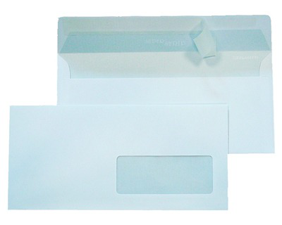 BUSTA DI CARTA BIANCA CM.11x23 CONF. DA 500pz. CON FINESTRA E STRIP ADESIVO