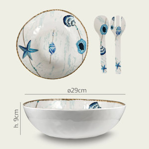 INSALATIERA IN MELAMINA CON 2 POSATE DECORO MARINO CM.D.29x27xH.9 1464 ARCA
