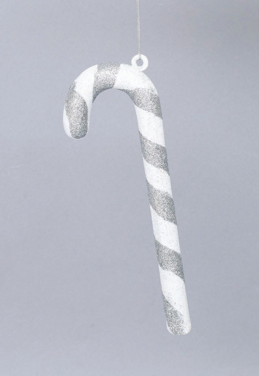APPENDINO BASTONE CM.22 GLITTER BIANCO CON STRISCE ARGENTO EURONATALE