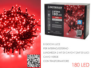 180 LED MINILUCCIOLE ESTERNO MT.7,20+6,5 CAVO ROSSO PROGRAMMABILE 449955 GENERAL