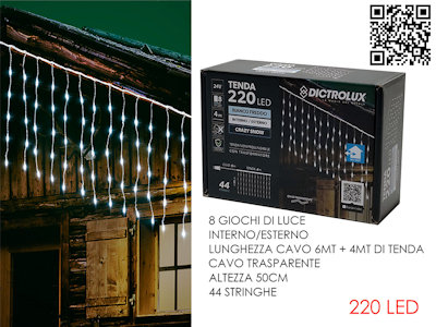 TENDA 220 LED MT.4+6 CAVO H.50cm. BIANCA GHIACCIO ESTERNO PROGRAMMABILE 450732 G
