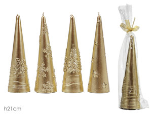 CANDELA SAGOMATA ALBERO DI NATALE CONICO CM.H.21 CON RILIEVI ORO 433393 GENERAL