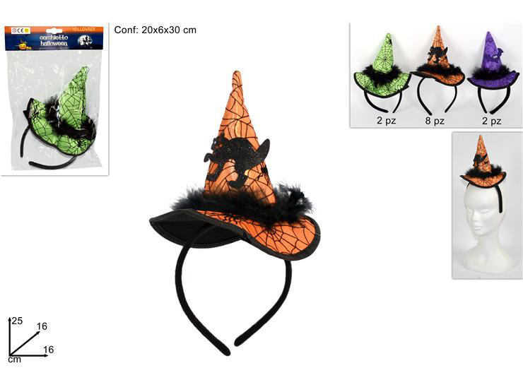 HALLOWEEN ACCESSORI PERSONA CERCHIETTO CON CAPPELLO