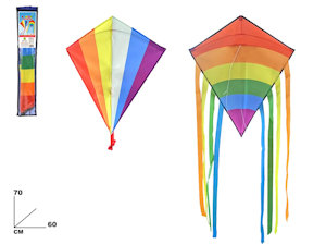 GIOCO AQUILONE MULTICOLOR ARCOBALENO CM.60x70 IN SACCA MAZ.