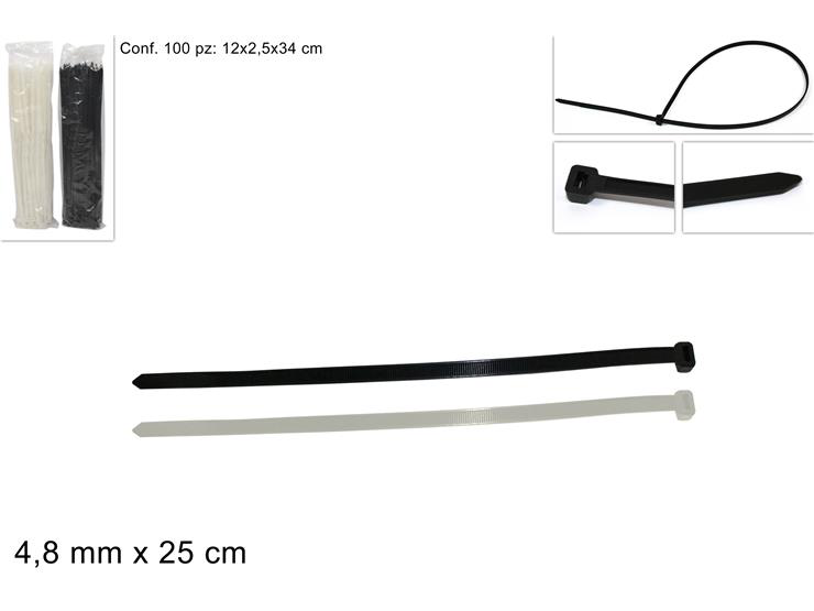 FERRAMENTA FASCETTE IN PLASTICA CM.25x4,8mm IN BUSTA CONF.100PZ. DUESSE