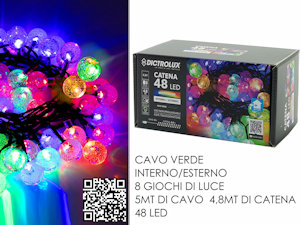 48 LED CATENA PALLINE MT.4,8+0.5 CAVO MULTICOLOR PER ESTERNO PROGRAM GENERAL